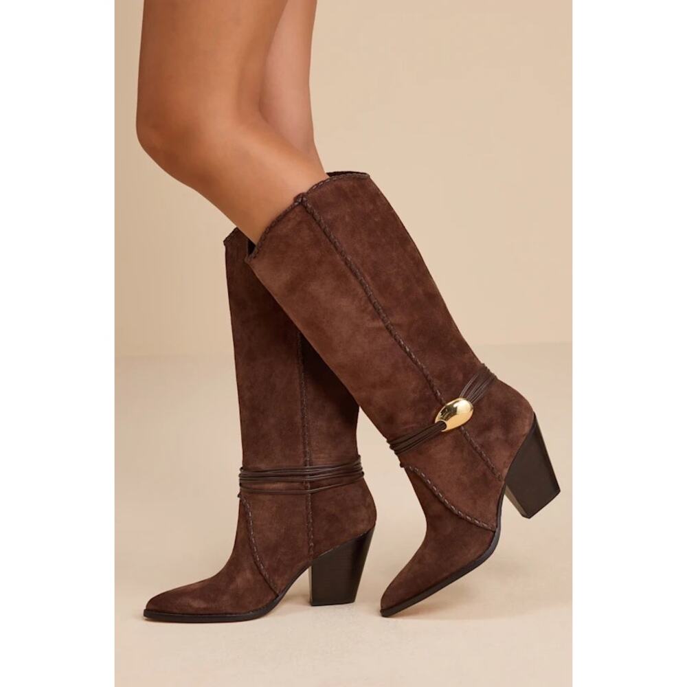 NWT Dolce Vita Jody Dark Brown Suede Leather Stitched Knee-High Boots 7.5 - Picture 3 of 4